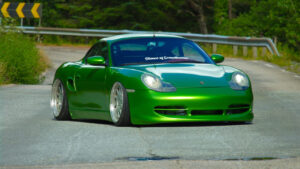 Green Porsche Boxster 986 on air suspension.