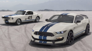 old and new Ford Mustang Shelby GT350R